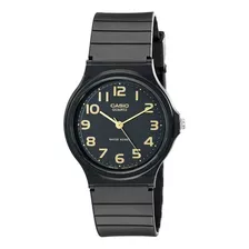 Reloj Pulsera Casio Collection Mq-24 De Cuerpo Color Negro, Analógico, Fondo Negro, Con Correa De Resina Color Gris Oscuro, Agujas Color Dorado, Dial Dorado, Minutero/segundero Dorado, Bisel Color Neg