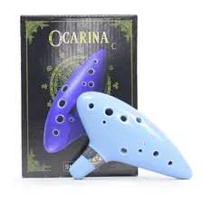 Flauta Ocarina Cerâmica Standard 12 Furos Em Dó C/ Bag Azul