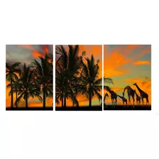 Quadro Paisagem Natureza Trio 70x150 - Savana Girafas
