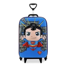 Mochila Rodinha Escolar Superman 3d Impermeável 3 Rodas Mala Cor Azul Desenho Do Tecido Alto Relevo Super Homem