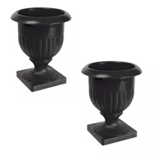 Kit 2 Vaso Preto Grego Decoração Cachepô Redondo Taça Alta