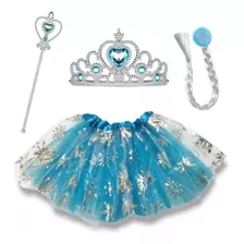 Saia Elsa Fantasia Infantil Frozen Princesa Com Kit Varinha 