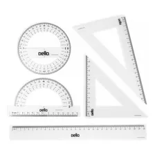 Kit Geométrico De Réguas 5 Pçs Escolar Esquadro Transferidor