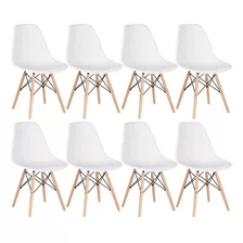 Kit - 8 X Cadeiras Charles Eames Eiffel Dsw Madeira Clara Cor Da Estrutura Da Cadeira Branco