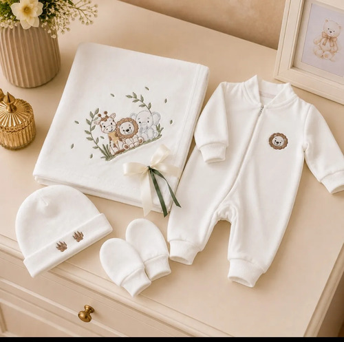 Kit Saída Maternidade Bordado Safari Pérola P