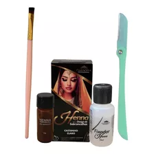 Kit Henna Para Sobrancelha Chandra Navalha Pincel Chanfrado