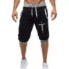 Bermuda Jogger Moletom Masculina 3/4 Estilosa Cristão Jesus 