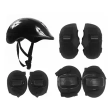 Kit De Proteção 7 Peças Capacete P/ Skate Patins Preto