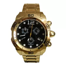 Relógio Dourado Vip Masculino Grande Cronografo Ostentação