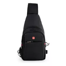 Mochila Transversal Crossgear Antifurto Saída Usb Espaçosa Cor Preto Desenho Do Tecido Liso