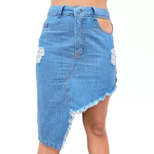 Saia Jeans Midi Feminina Cupout Destroyed Promoção