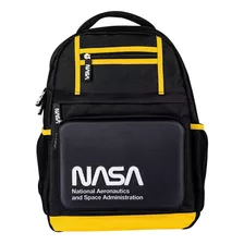 Mochila Escolar Logo Oficial Nasa 4 Amplios Compartimentos Color Negro