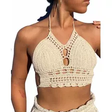 Blusa Crop Top Playa De Macramé