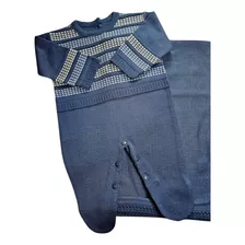 Saida Maternidade Trico Linha Luxo Xadre 2 Peças Azul Jeans