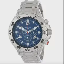 Relógio Nautica Prata E Azul Aço Cronografo C/ Caixa