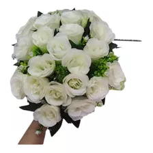 Buque De Rosas Artificial 24 Flores Casamento Branca Luxo 