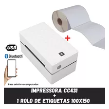 Impressora De Etiqueta Térmica + 1 Rolo De Etiqueta 100x150