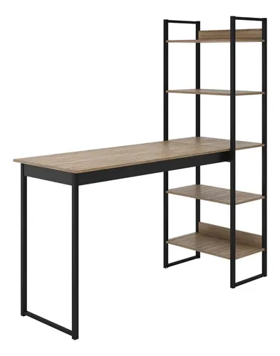 Mesa Escrivaninha Industrial 140cm Home Office Gamer Estante Preto