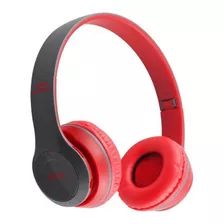 Auricular Bluetooth Vincha Sd Radio Fm Inalambrico P47 Color Gris Oscuro/rojo