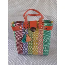 Bolsa Artesanal Plástico Reciclado Y Madera