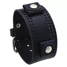 Nemesis Wpk Moda Negro Agujeros Amplia Piel Muñequera Reloj