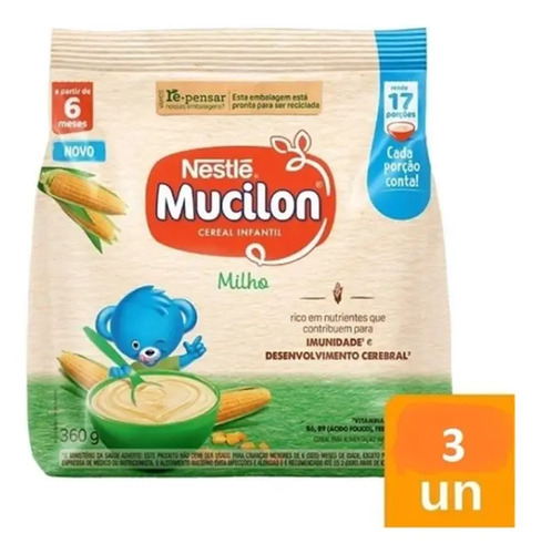 Kit 3 Cereal Infantil De Milho Mucilon 400g