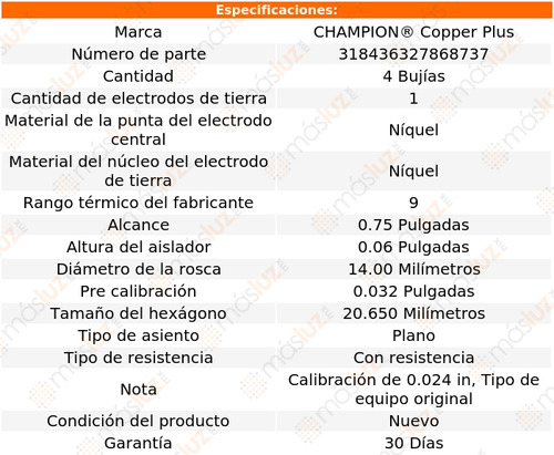 4 Bujas Kit Copper Plus Stellar L4 1.6l 85/86 Champion Foto 2