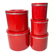 Conjunto Kit Mantimento 5 Pçs Vermelho Organizador Alimentos