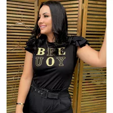 Tshirt Feminina Algodão Premium Bordada Babados Princesa