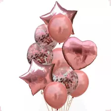 Balão Bexiga Metalizado Látex Kit Buque 10 Peças - Rose