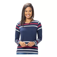 Blusa Manga Longa Listrada Azul Marinho | Pau A Pique