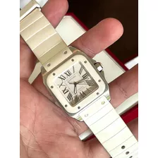 Cartier Santos Acero Caucho Blanco Mediano Full Set Precioso