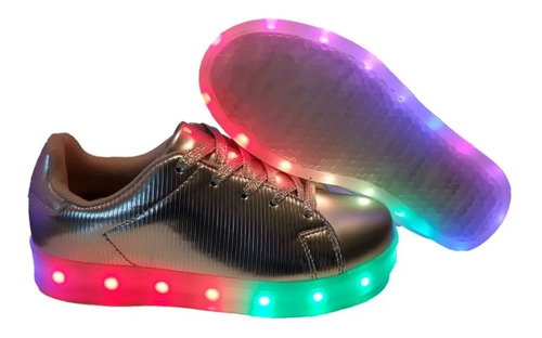 Tenis Luz Led Recargable para Nina Franjas - Plateado | Mebuscar México