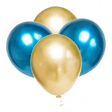 50 Balão Bexiga 5 Pol Cromado Metalizado Dourado + Azul 