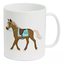 Caneca Infantil Branca Cavalo Marrom Cela Azul