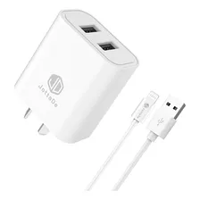 Cargador Rapido De Pared Jd T-24 Cable Usb Compatible iPhone 1.20 Mts 2.4a 12w Blanco