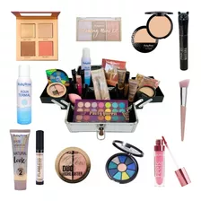 Maleta Kit Maquiagem Ruby Rose Base Pincel Pó Iluminador +