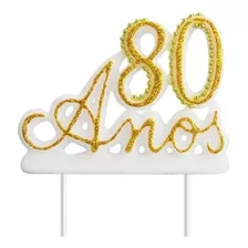 Vela P/ Festa Aniversário 80 Anos Branca E Dourada - Velarte