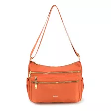 Bolsa Feminina Transversal Média Tactel Up4you Divisórias Cor Laranja