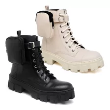 Bota Coturno Feminino Confort Tratorado Kit 2 Pares 