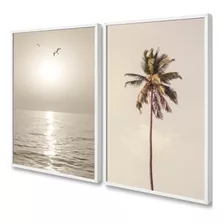 Quadro Decorativo Paisagem Praia Mar Coqueiro Bege Lar 50x70