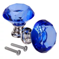 Oito Decorativos Puxadores De Vidro Azul Estilo Cristal