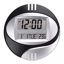Relógio De Parede 27cm Preto 3885 Alarme Calendário Temp Cor Do Fundo Cinza
