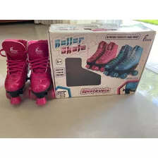 Patins Menina Rosa Glitter 4 Rodas Ajustável