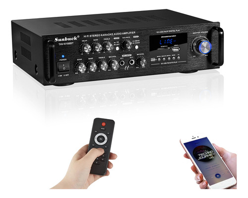 Amplificador De Audio Para Casa Bluetooth Sunbuck 6188bt Negro 3000w - 110v