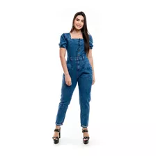 Macacao Jeans Slouchy Manga Princesa Sem Lycra S3771