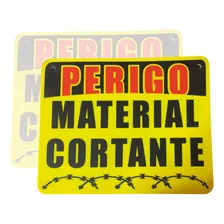 10 Placas Quadrad Sinalização Perigo Material Cortante 20x15