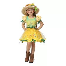 Vestido Feminino Infantil De Festa Junina Amarelo Com Laços