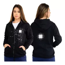 Blusa Moletom De Frio Futurista Canguru Capuz Algodão Zíper