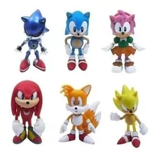 Kit Action Figure Sonic Amy Tails Knuckles Metal 6 Bonecos